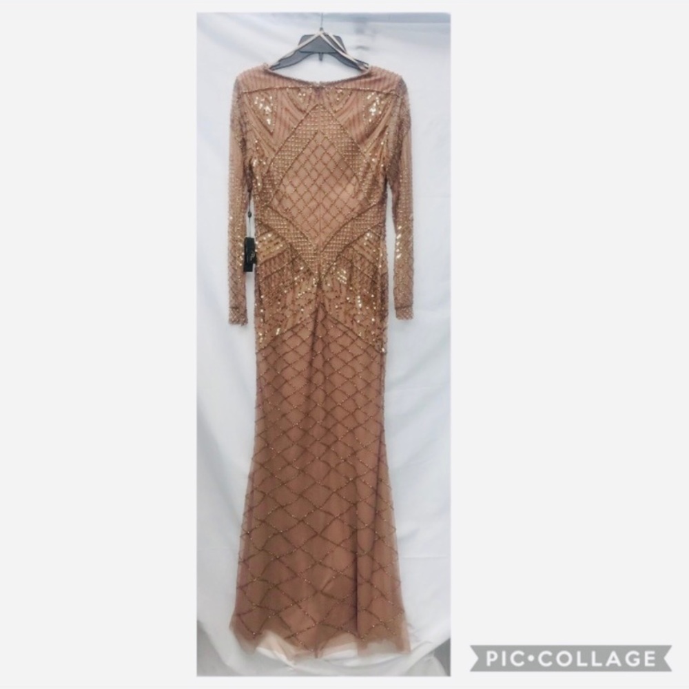 Adrianna-Papell beaded long sleeves V-Neck long evening Gown - Picture 5 of 9